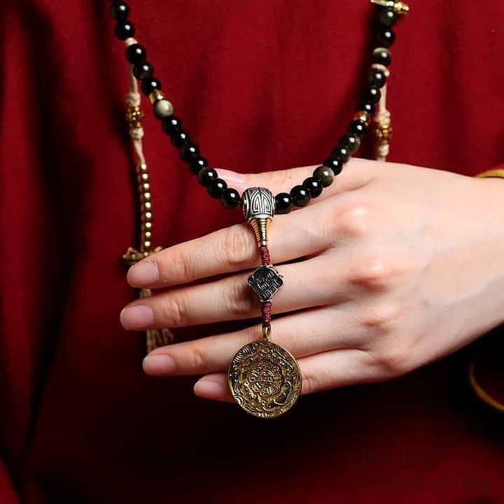 BWOOOH 108 Mala Beads Gold Sheen Obsidian Tiger Eye Eagle&