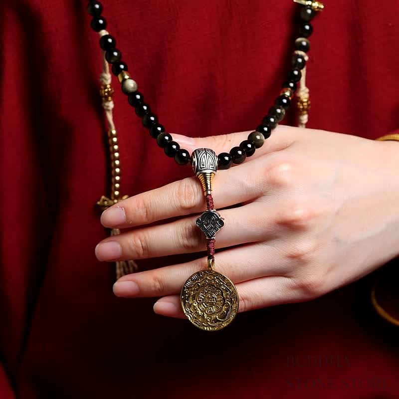 BWOOOH 108 Mala Beads Gold Sheen Obsidian Tiger Eye Eagle&