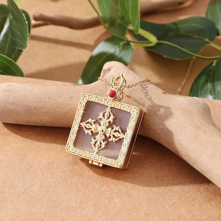 BWOOOH 24K Gold Plated White Jade Double Dorje Protection Luck Necklace Pendant