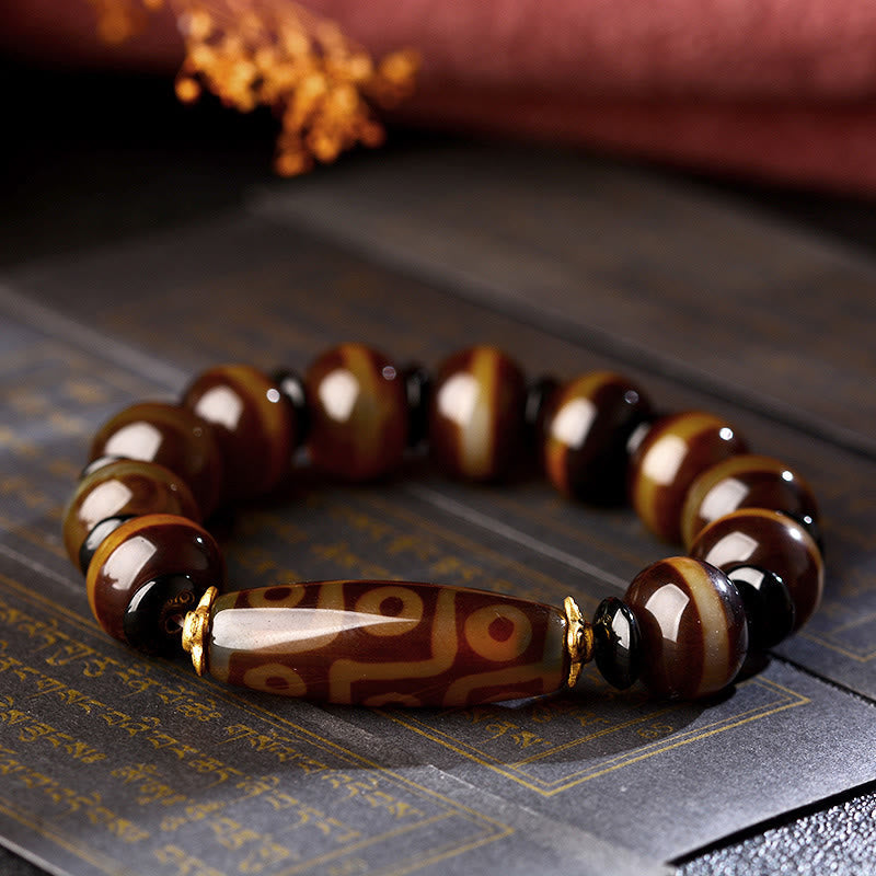 BWOOOH Tibetan Natural Nine-Eye Dzi Bead Agate Wealth Blessings Bracelet  -  Dzi Tibetan bracelet for spiritual healing and ...