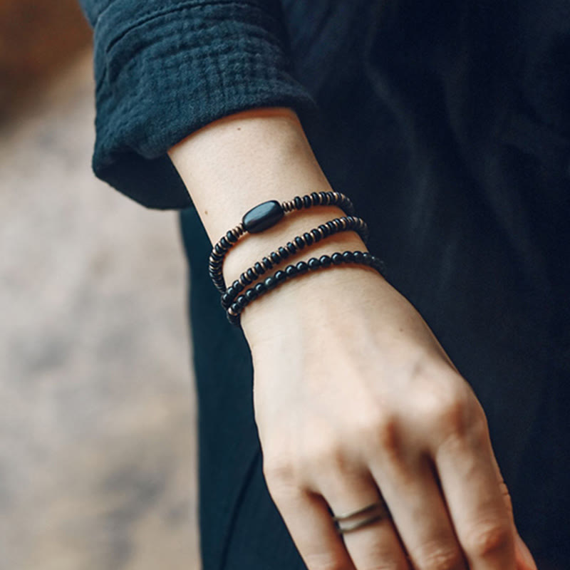 BWOOOH Rainbow Obsidian Ebony Wood Copper Healing Triple Wrap Bracelet