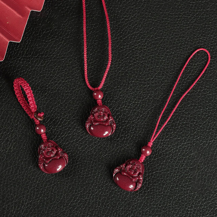 BWOOOH Laughing Buddha Cinnabar Blessing Necklace Pendant Phone Hanging Decoration Key Chain