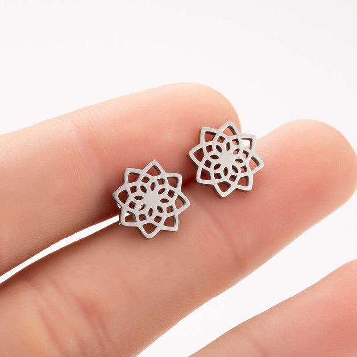 BWOOOH Tibetan Lotus Pattern New Beginning Stud Earrings — natural stone Tibetan bracelet for spiritual healing and mindfu...