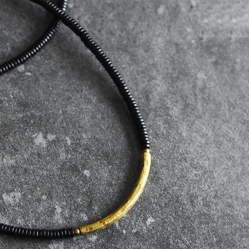 BWOOOH Ebony Wood Brass Copper Balance Multilayered Bracelet