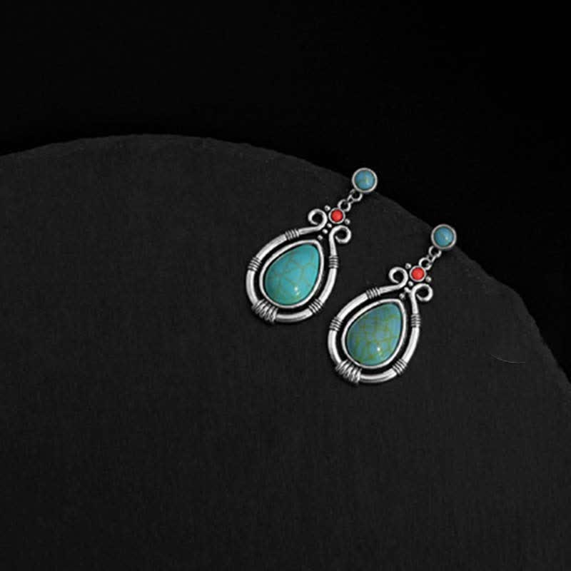 BWOOOH Tibet Vintage Turquoise Waterdrop Strength Drop Dangle Earrings Clips