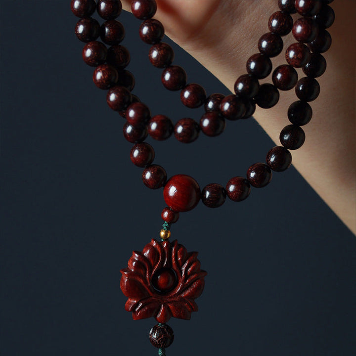 BWOOOH Tibetan Small Leaf Red Sandalwood Lotus Mala Balance Bracelet