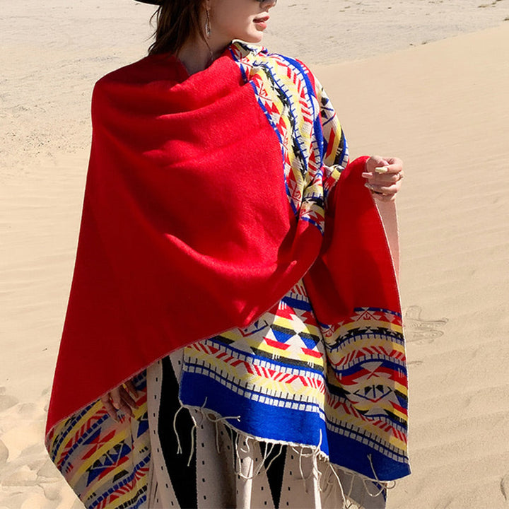 BWOOOH Tibetan Shawl Colorful Geometry Winter Cozy Travel
