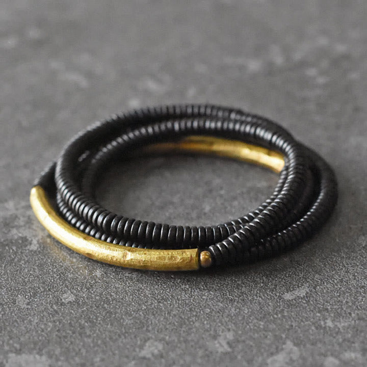 BWOOOH Ebony Wood Brass Copper Balance Multilayered Bracelet