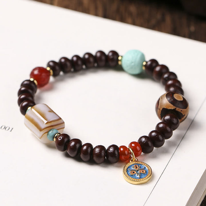 BWOOOH Natural Tibet Purple Bodhi Seed Dzi Bead God of Wealth Wisdom Bracelet