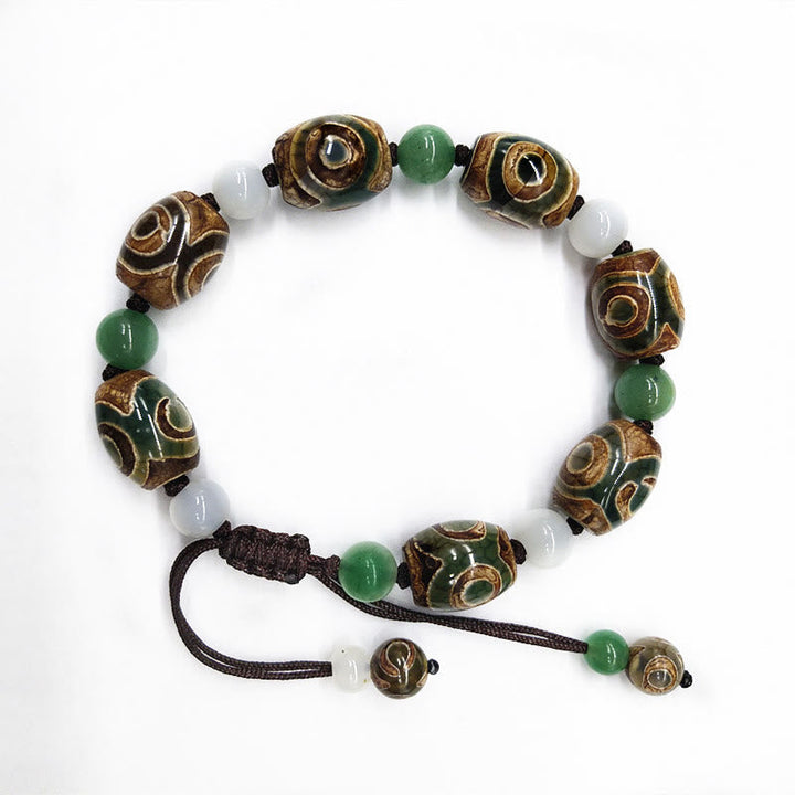 BWOOOH Tibetan Three-eyed Dzi Bead Luck Protection Braided Bracelet