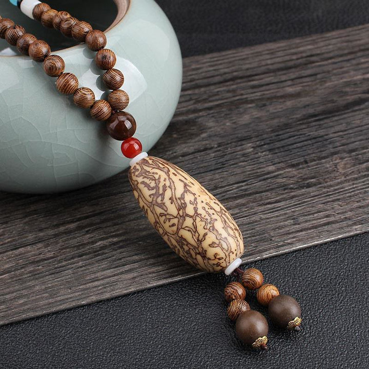 BWOOOH Tibetan Wenge Wood Bodhi Seed Agate Balance Peace Necklace Pendant
