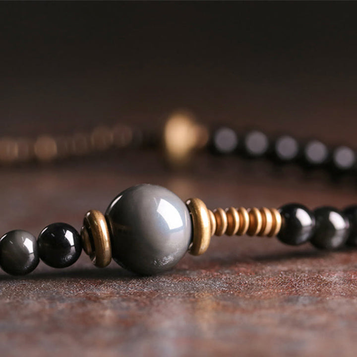 BWOOOH Rainbow Obsidian Ebony Wood Copper Positive Multilayer Bracelet | spiritual healing bracelet