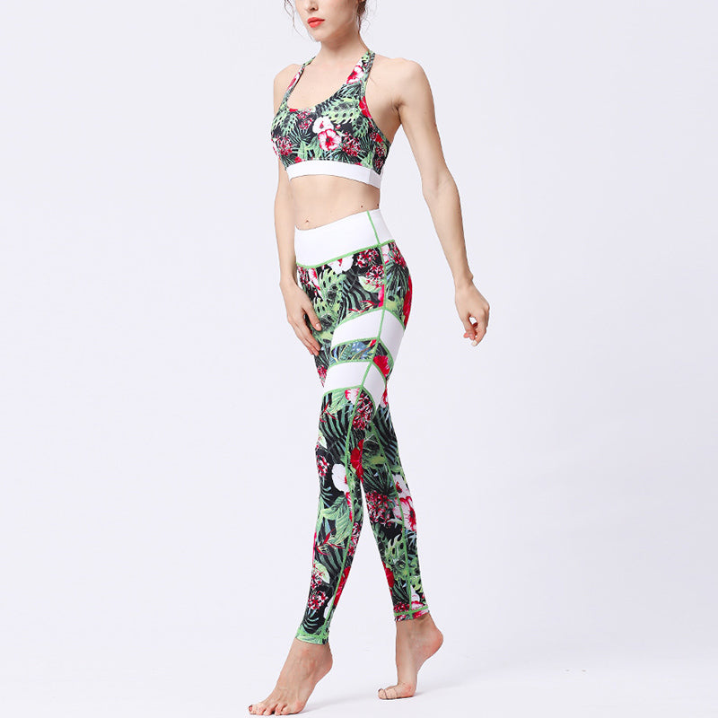 BWOOOH lotus print yoga leggings - 2Pcs Sunflower Flowers Leaves Print Top 