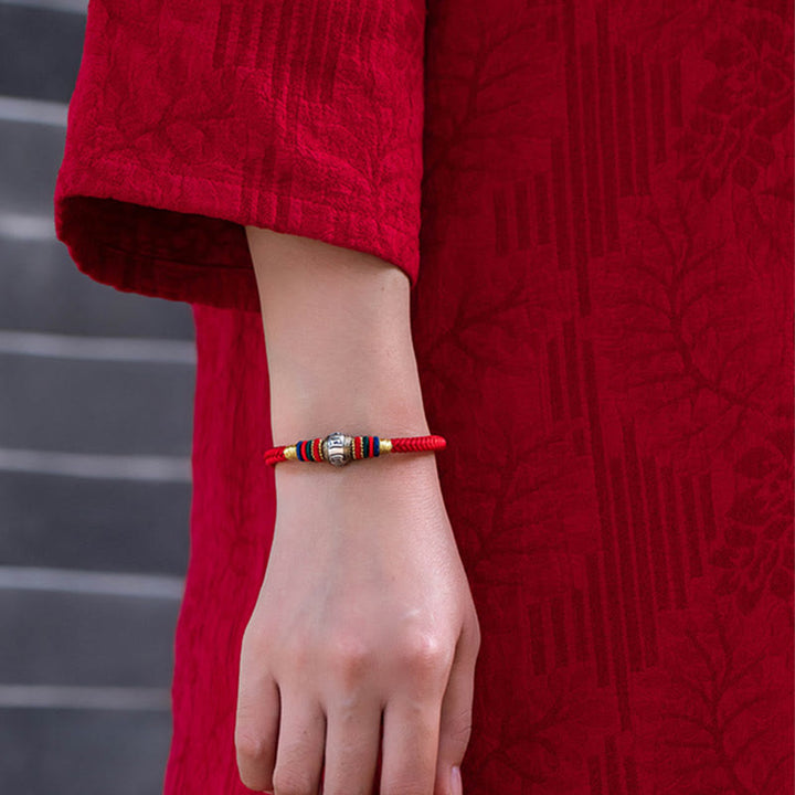 BWOOOH 925 Sterling Silver Tibet Handmade Om Mani Padme Hum Luck Protection King Kong Knot Braided Bracelet  -  Sterling Sil...