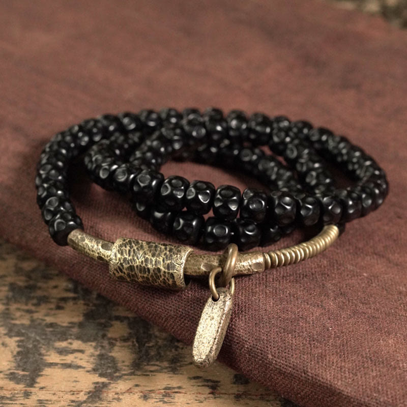 BWOOOH Retro Coconut Shell Brass Copper Happiness Triple Wrap Bracelet