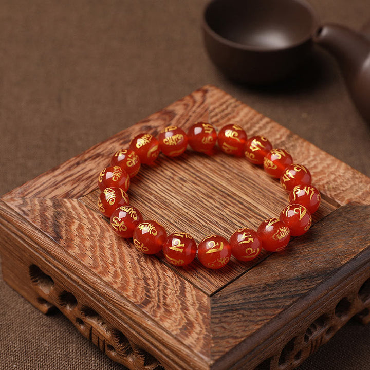 BWOOOH Tibet White Crystal Black Onyx Om Mani Padme Hum Meditation Bracelet