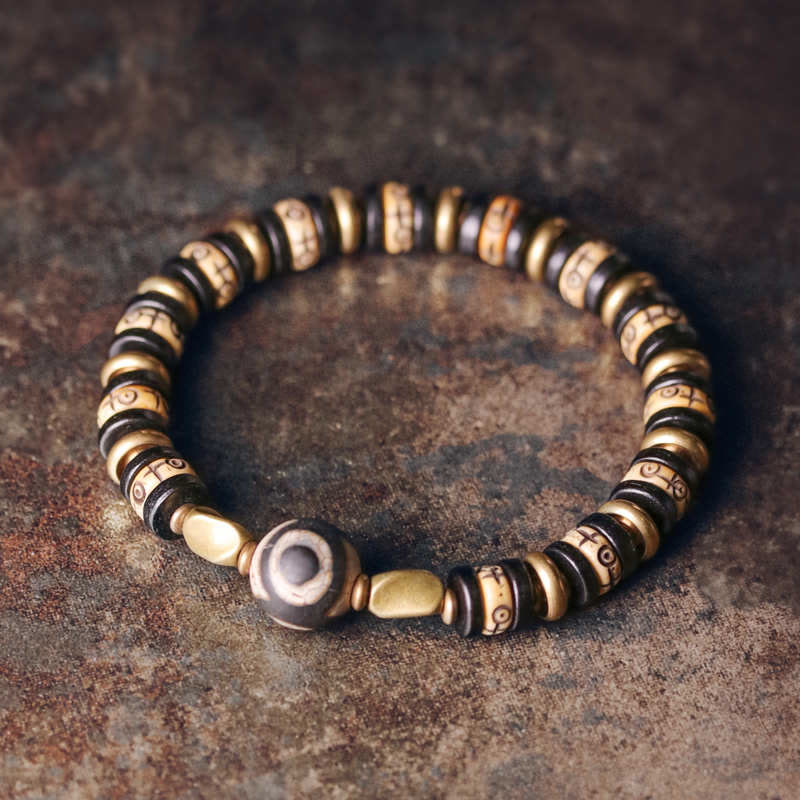 BWOOOH Tibetan Bone Beads Ebony Wood Strength Bracelet | natural stone spiritual bracelet for healing and mindful living