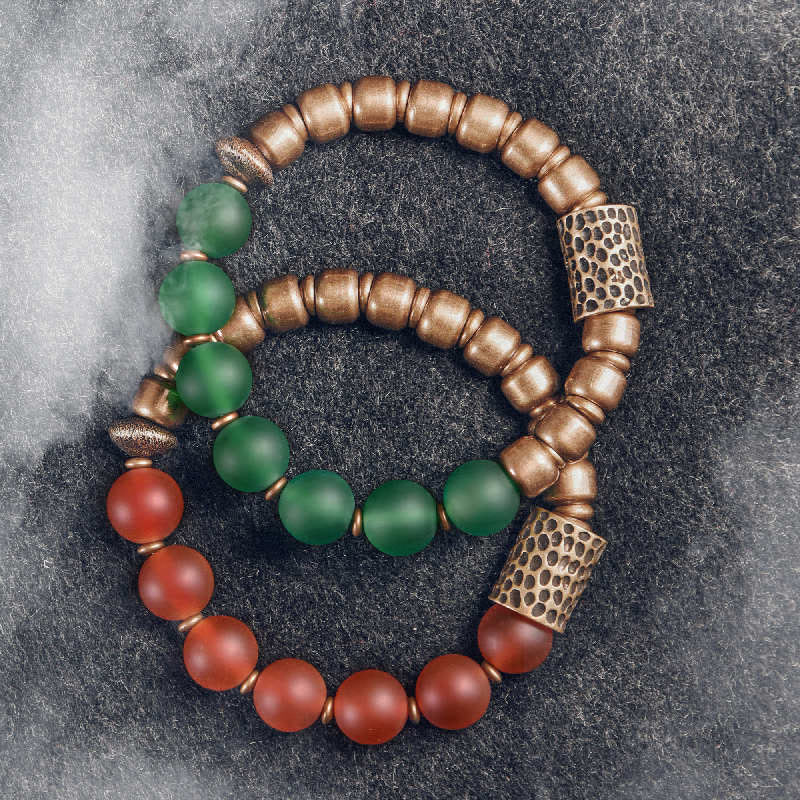 BWOOOH Tibetan Red Agate Green Agate Copper Confidence Fortune Bracelet
