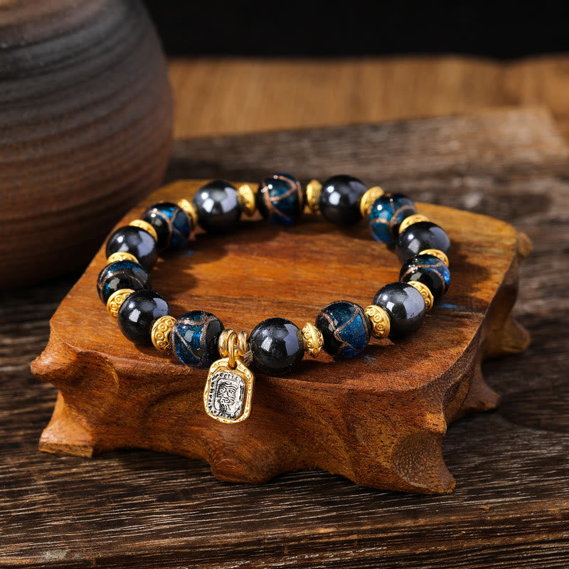 BWOOOH Tibetan Zakiram Goddess of Wealth Liuli Glass Incense Ash Porcelain Bead Luck Bracelet