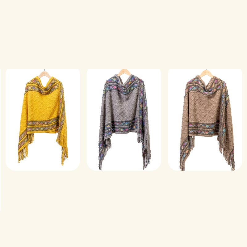 BWOOOH Tibetan Colorful Striped Rhombus Pattern Shawl Tas