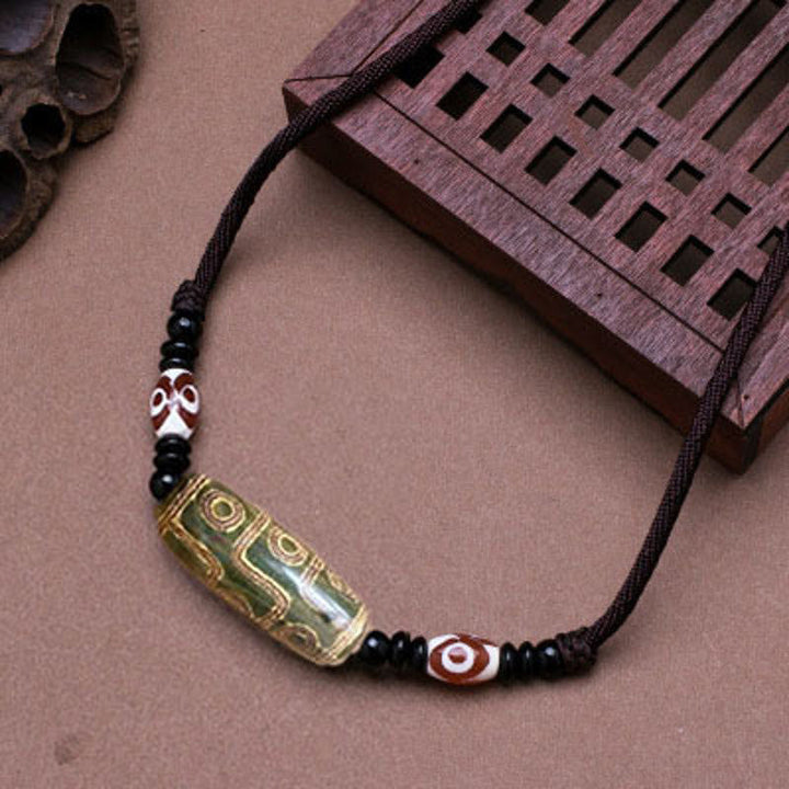BWOOOH Tibetan Nine-Eye Dzi Bead Protection String Necklace