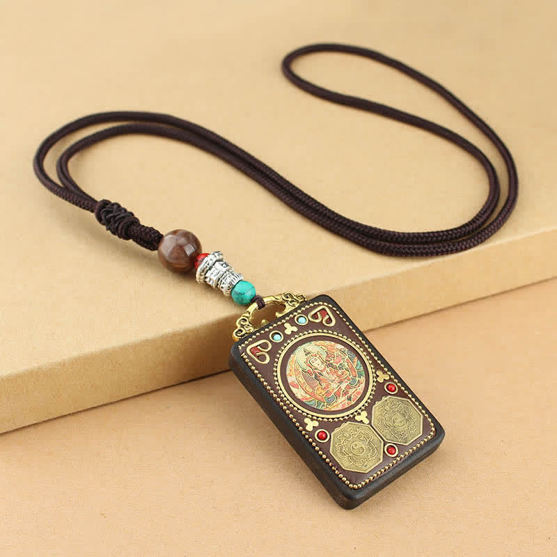 BWOOOH Tibet God of Wealth Thangka Ebony Peace Necklace Pendant