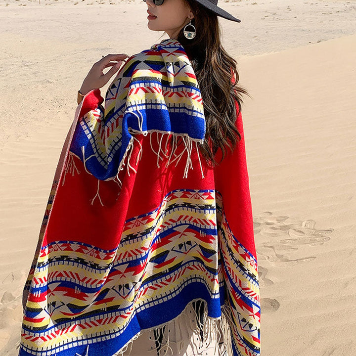 BWOOOH Tibetan Shawl Colorful Geometry Winter Cozy Travel