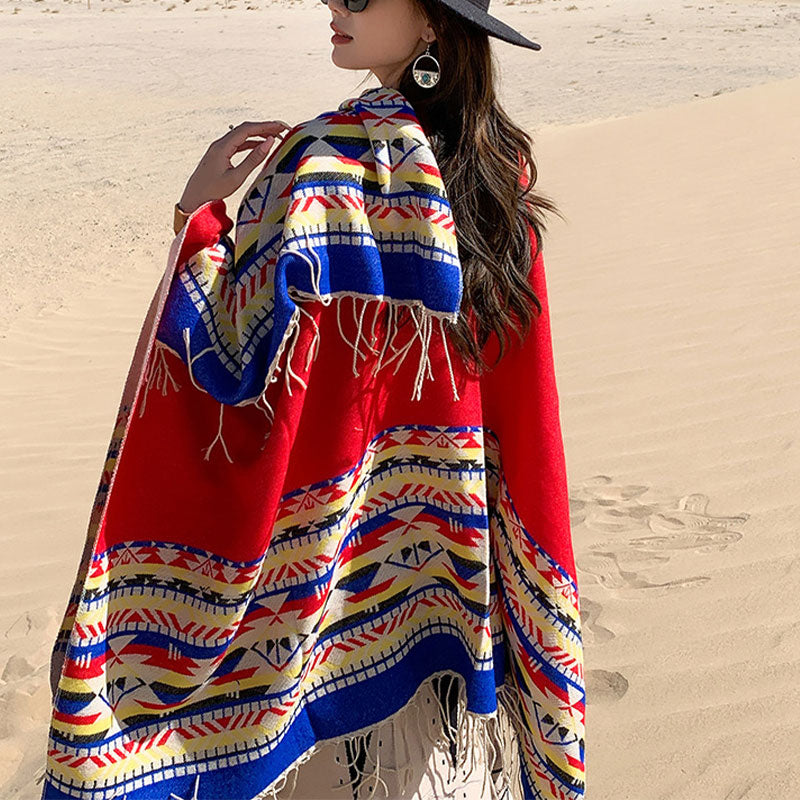 BWOOOH Tibetan Shawl Colorful Geometry Winter Cozy Travel