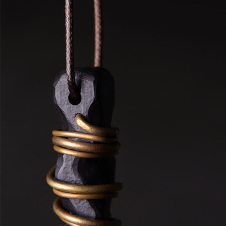 BWOOOH Tibet Ebony Wood Brass Balance Peace Necklace Pendant