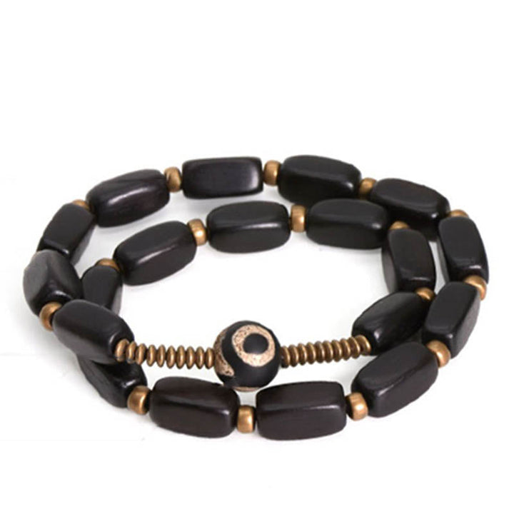 BWOOOH Tibet Ebony Wood Dzi Bead Copper Balance Double Wrap Bracelet