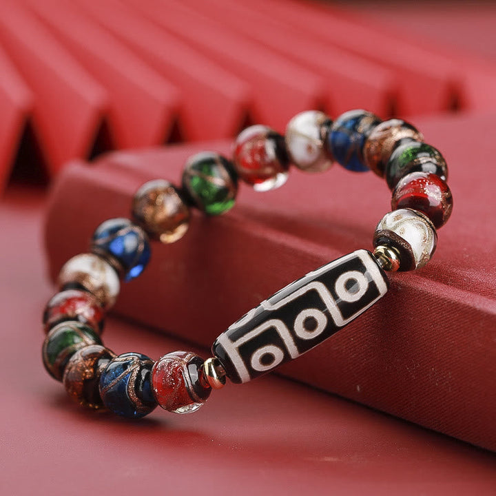 BWOOOH Tibetan Nine-Eye Dzi Bead Three-eyed Dzi Bead Liuli Glass Bead Wealth Bracelet | spiritual healing bracelet