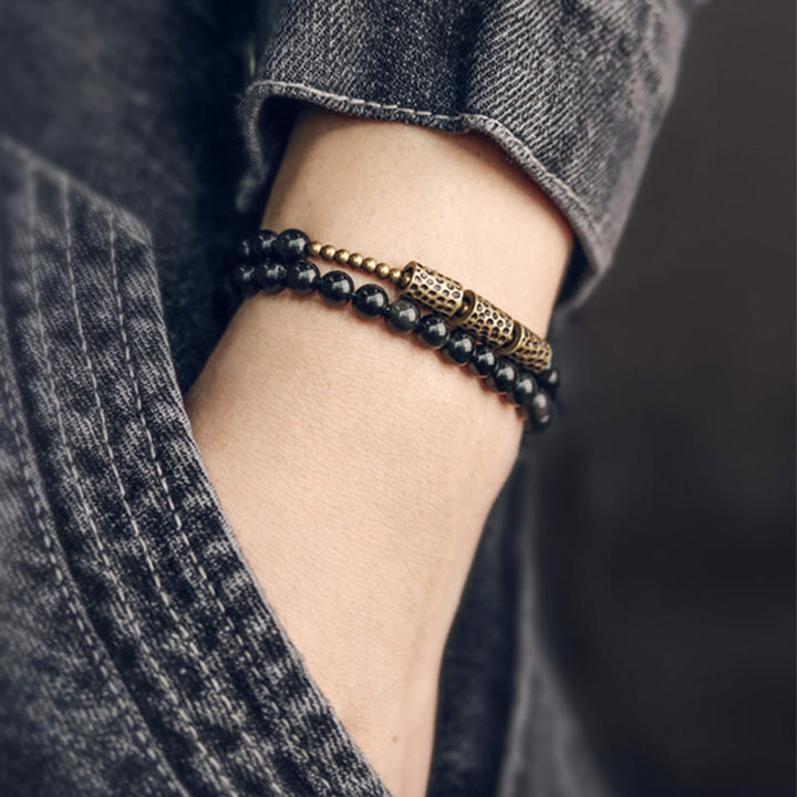 BWOOOH Rainbow Obsidian Copper Love Double Wrap Bracelet
