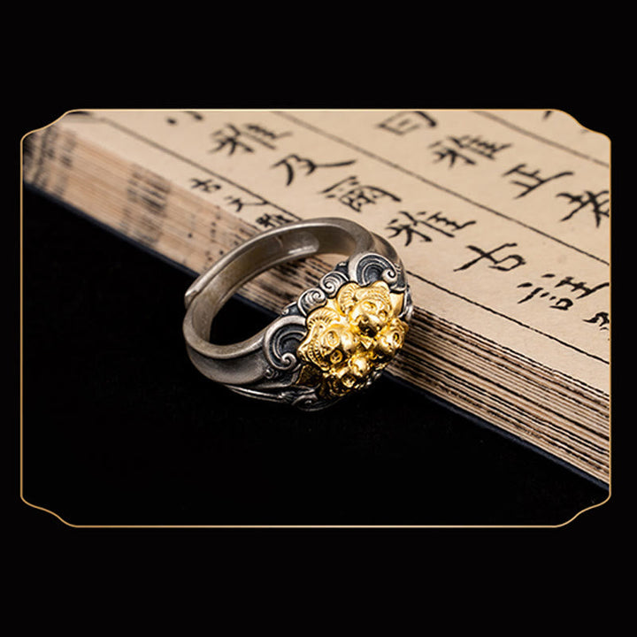 BWOOOH 925 Sterling Silver Tibetan Skull Protection Adjustable Ring