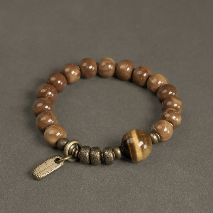 BWOOOH Kuka Seed Tiger Eye Gold Sheen Obsidian Brass Copper Wealth Luck Bracelet