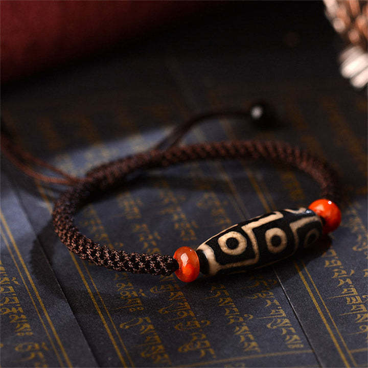 BWOOOH Tibetan Nine-Eye Dzi Bead Prosperity String Bracelet