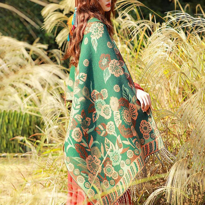 BWOOOH Tibetan Flower Floral Leaves Pattern Design Shawl 