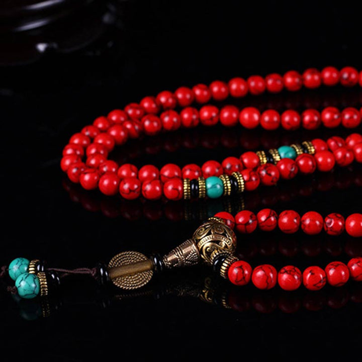 BWOOOH Tibetan Mala Red Turquoise Lucky Necklace Bracelet