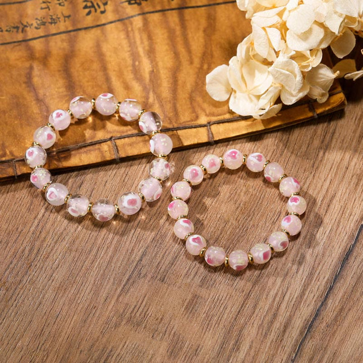 BWOOOH Gold Swallowing Beast Family Charm Luminous Pink Love Heart Fluorescent Liuli Glass Bead Blessings Bracelet