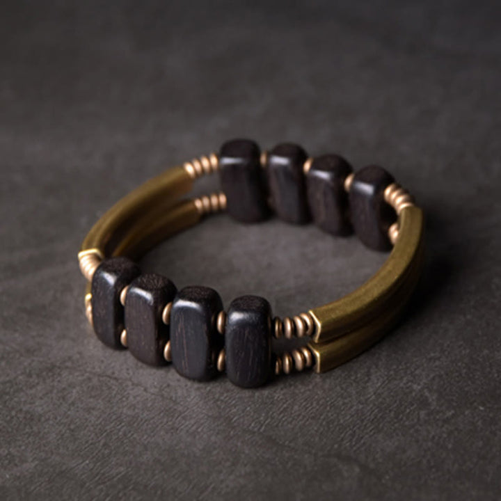 BWOOOH Tibetan Ebony Wood Brass Copper Balance Double Layer Bracelet