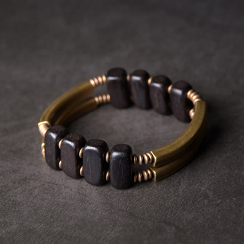 BWOOOH Tibetan Ebony Wood Brass Copper Balance Double Layer Bracelet