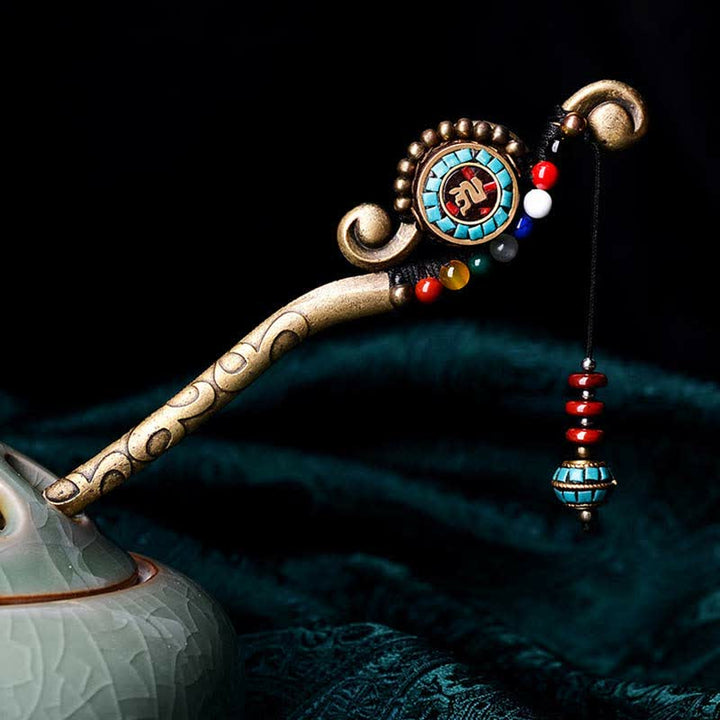 BWOOOH Tibetan Turquoise Agate Protection Hairpin Decorat