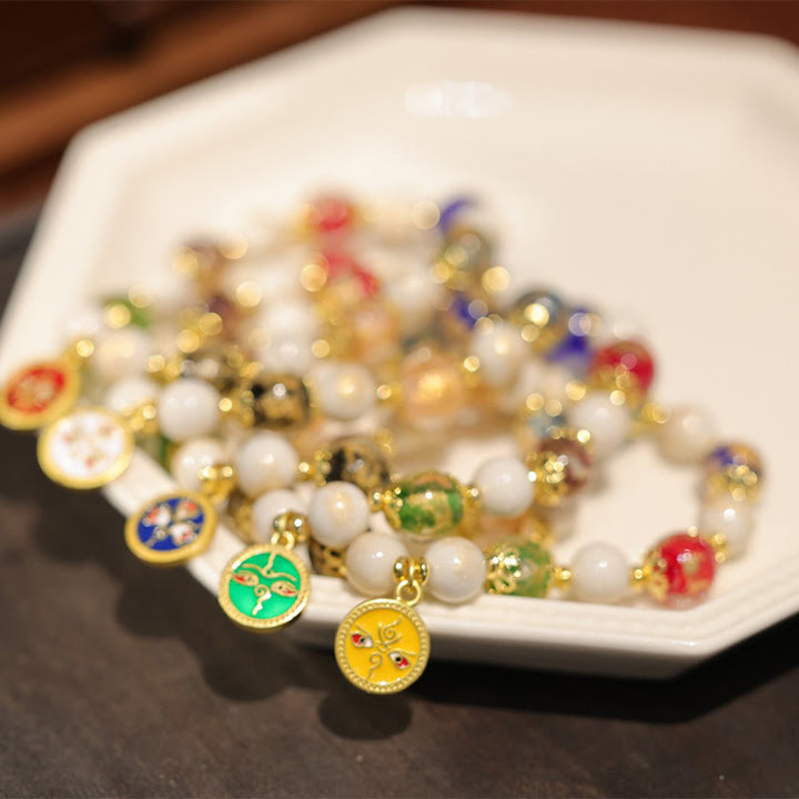 BWOOOH Tibetan Five God Of Wealth Fortune Liuli Glass Bead Incense Ash Porcelain Bead Charm Bracelet