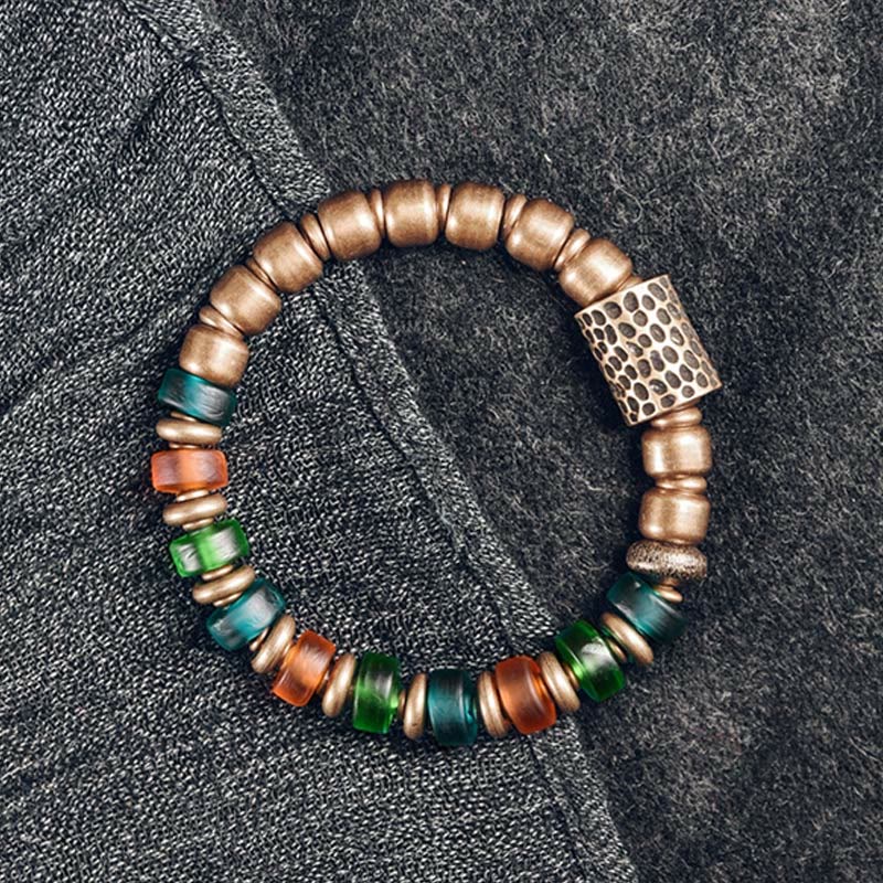 BWOOOH Tibetan Colorful Glass Beads Copper Wealth Bracelet