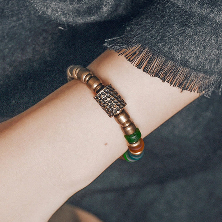 BWOOOH Tibetan Colorful Glass Beads Copper Wealth Bracelet