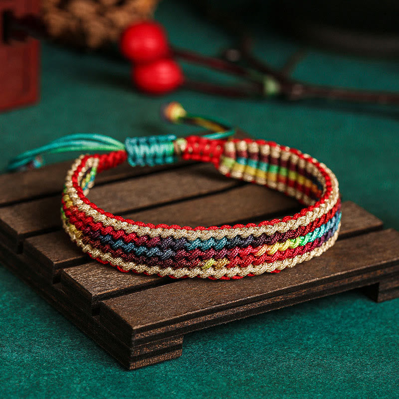 BWOOOH Tibet Handmade Rainbow Multicolored Protection Braided String Bracelet