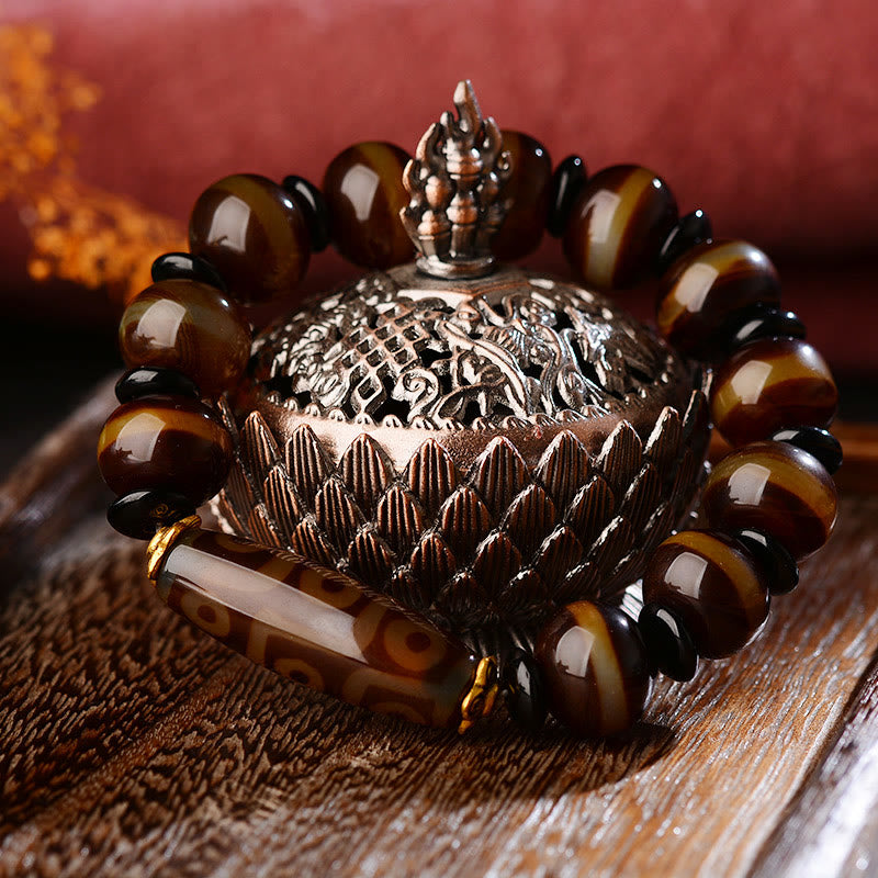 BWOOOH Tibetan Natural Nine-Eye Dzi Bead Agate Wealth Blessings Bracelet  -  Dzi Tibetan bracelet for spiritual healing and ...
