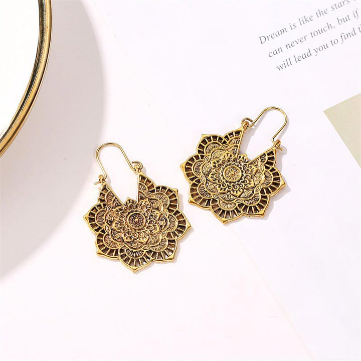 BWOOOH Tibetan Lotus Engraving Copper Blessing Drop Earrings