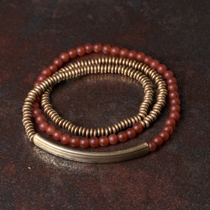 BWOOOH Tibetan Various Agate Stone Copper Protection Triple Wrap Bracelet