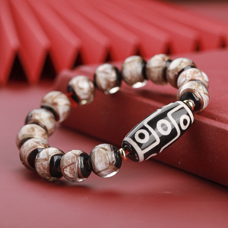 BWOOOH Tibetan Nine-Eye Dzi Bead Three-eyed Dzi Bead Liuli Glass Bead Wealth Bracelet | spiritual healing bracelet
