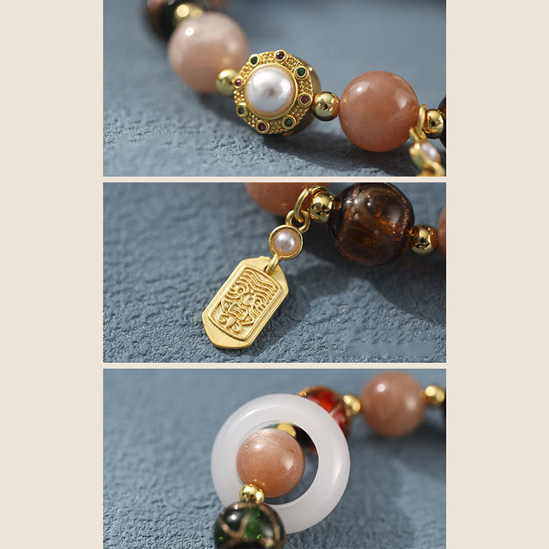 BWOOOH Tibetan Incense Ash Liuli Glass Tridacna Stone Sun Stone Om Mani Padme Hum Prayer Wheel Charm Bracelet